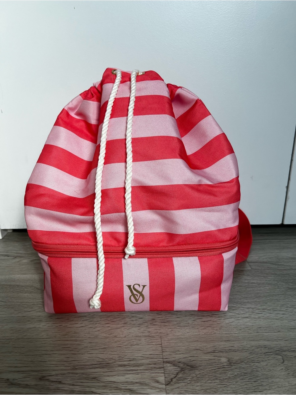 Victoria's Secret Striped Insulated Cooler Backpack Bag Pink/Orange Polyester